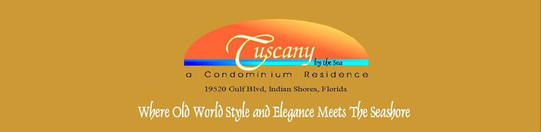 Tuscany by the Sea a Condominium Residence, 19520 Gulf Blvd, Indian Shores, Florida. Where Old World Style and Elegance Meets The Seashore. Tuscany by the Sea is one of the most extraordinary Gulf Front Condominiums available on the Gulf Beaches! Twelve exquisite residences, each offering 4 Bedrooms, 5 Baths, Gulf front breakfast room, gulf front study and an optional library/ media room. Each residence will span 80 feet directly on the Gulf of Mexico.
